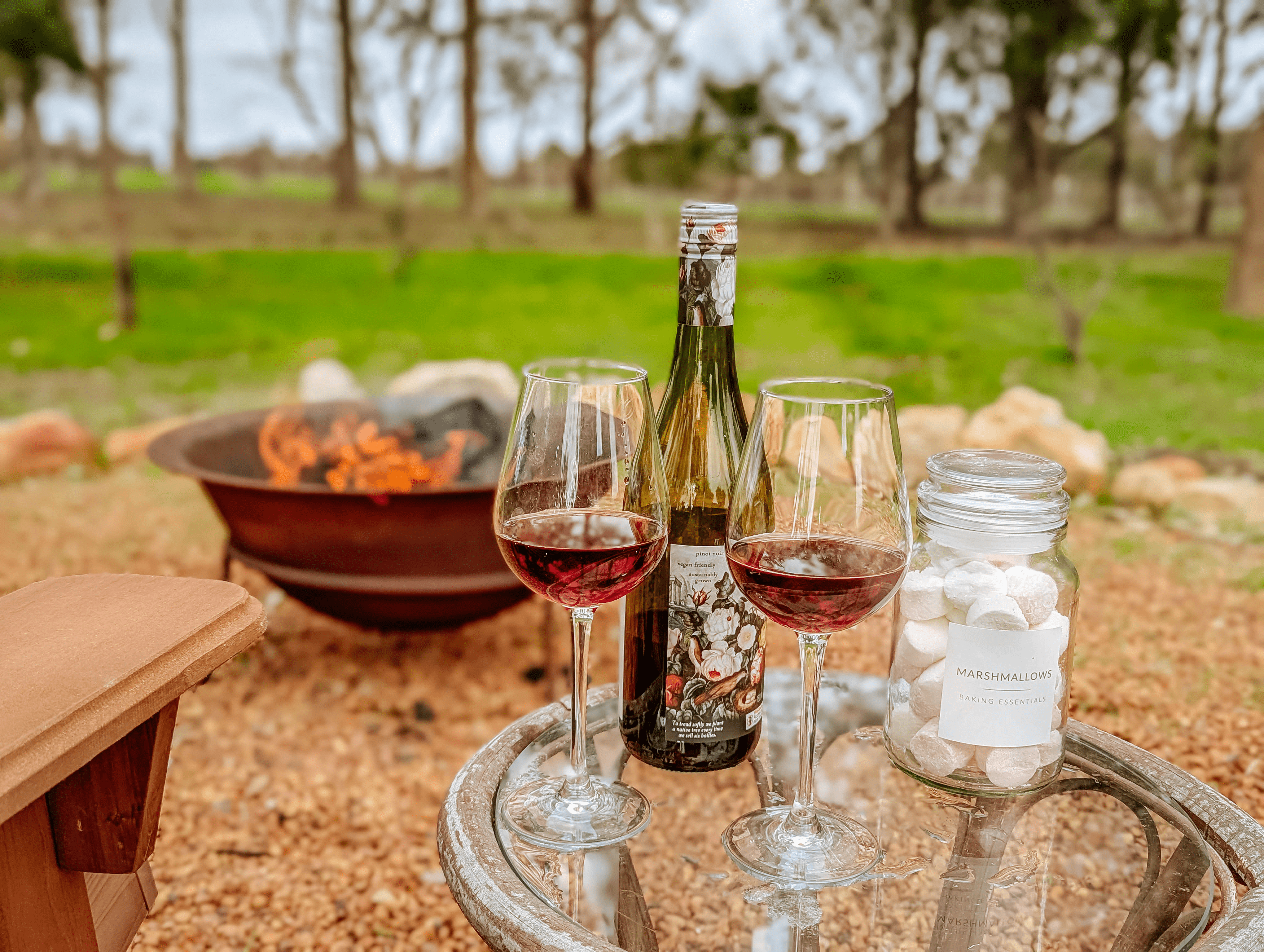 Wine and firepit at Vineside in Witchcliffe