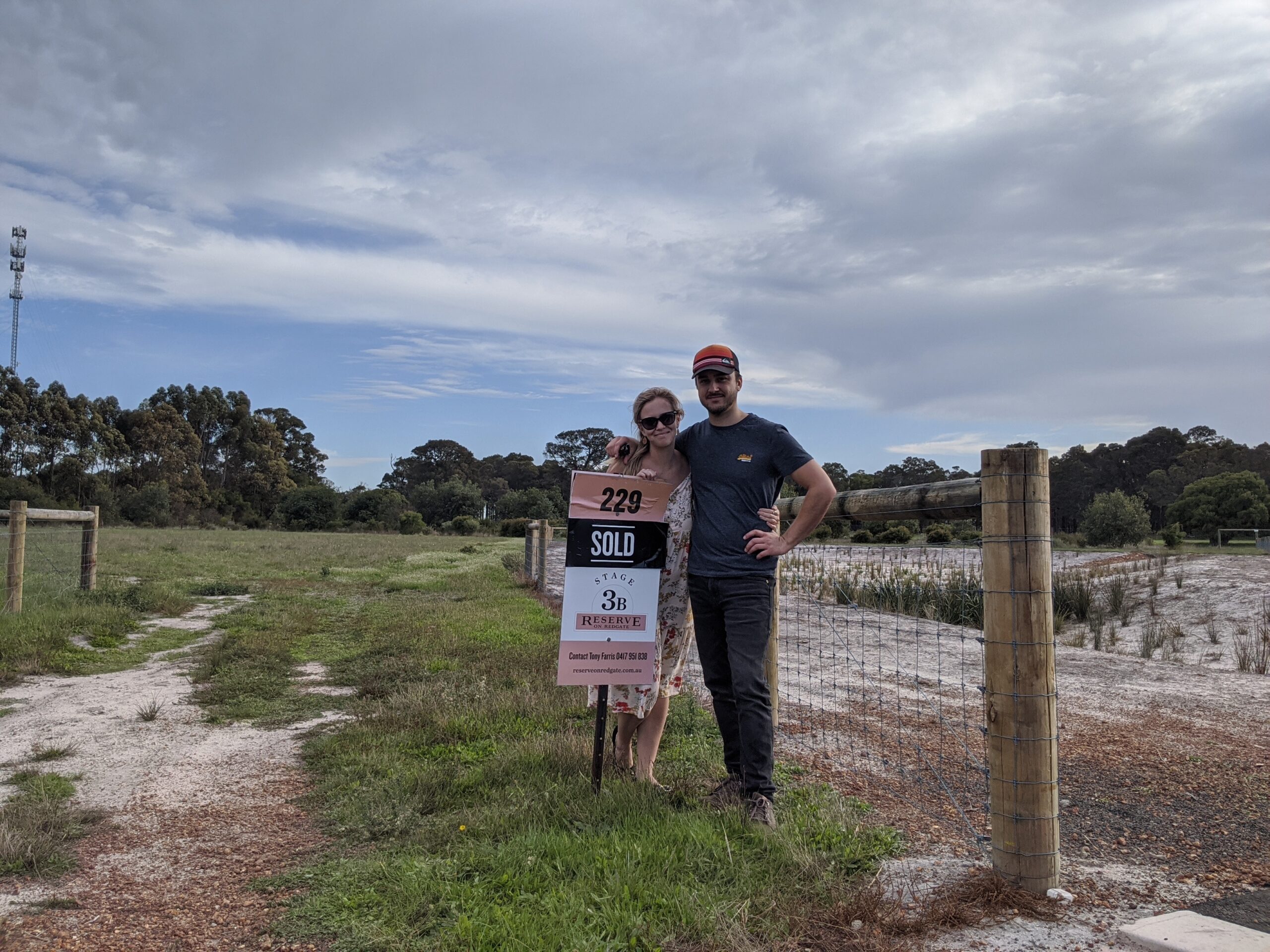 Hayley and Luke on the Vineside property in Witchcliffe when they first bought the land